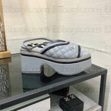 Chanel Heel 7.5cm Platform 4cm Lambskin & Patent Calfskin Sandals G45009 gray 2023