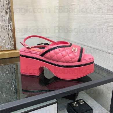 Chanel Heel 7.5cm Platform 4cm Lambskin & Patent Calfskin Sandals G45009 Pink 2023