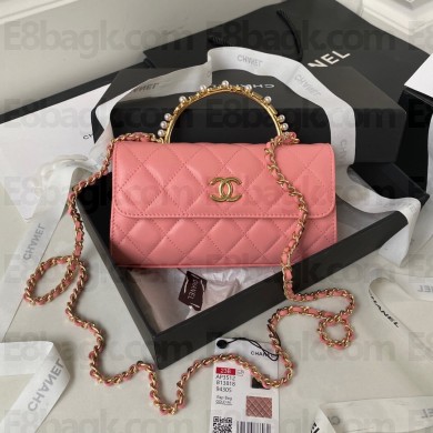 Chanel Clutch with Chain in Lambskin and Imitation Pearls AP3512 PINK 2023