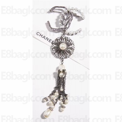 Chanel Tree Tassel Long Brooch AB0324 Pearly White/Gray 2018