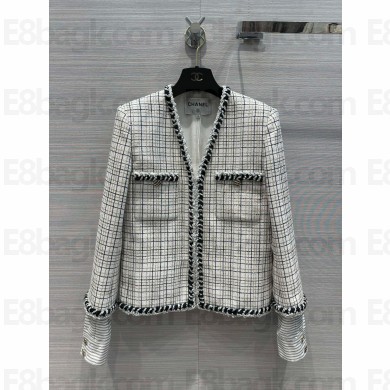 CHANEL Embroidered Iridescent Cotton Tweed White, Black, Gold & Purple JACKET P76325 2024