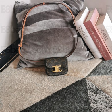 CELINE  MINI TRIOMPHE in TRIOMPHE CANVAS and calfskin Tan 