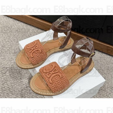 CELINE LYMPIA SANDAL in TRIOMPHE MACCRAMÉ COTTON & CALFSKIN caramel 2024