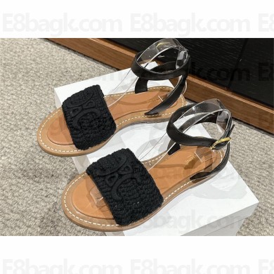 CELINE LYMPIA SANDAL in TRIOMPHE MACCRAMÉ COTTON & CALFSKIN black 2024