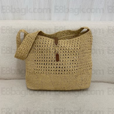 SAINT LAURENT LE 5 A 7 in raffia crochet and smooth leather NATUREL 2024(original quality)