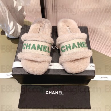 chanel logo flat mules with shearling pink 2021
