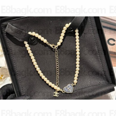 chanel Metal & Glass Pearls Gold, Blue & Pearly White CHOKER ABC711 2024