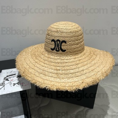 Celine Wide-Brimmed Triomphe Hat In Raffia Natural Discount Celine Wide-Brimmed Triomphe Hat In Raffia Natural
