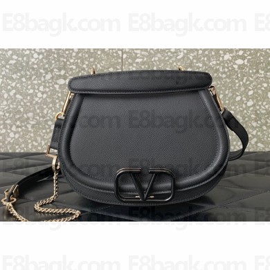 Valentino VSling Shoulder Bag in Grainy Calfskin With Tone-On-Tone Enamel 8030 Black 2023