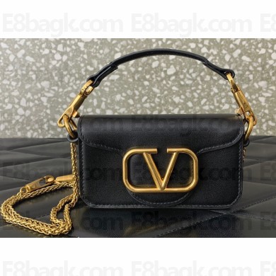 Valentino Locò micro Bag In Calfskin Leather With Chain 416 Black 2023