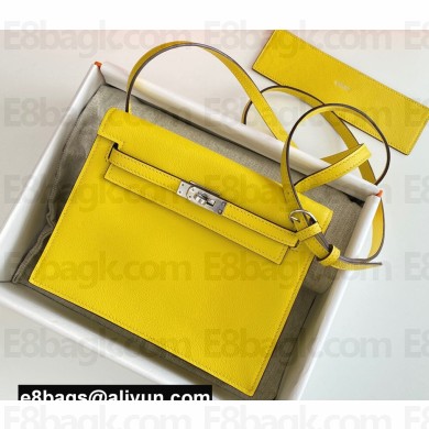 Hermes Evercolor Kelly Danse Shoulder bag Yellow with Silver Hardware (full handmade)