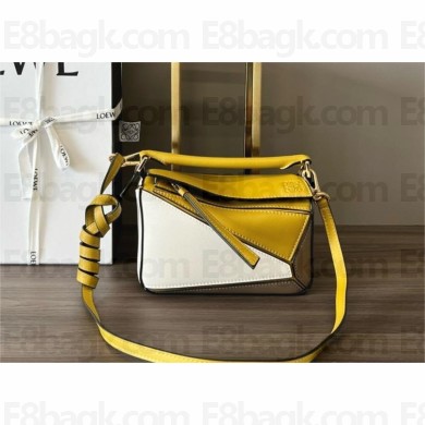 Loewe Mini Puzzle bag in classic calfskin Ochre/Soft White 2024
