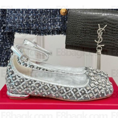 Roger Vivier Viv' Podium Ballerinas in sequins Silver 2024