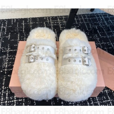Miu Miu shearling platform mules with buckle white 1211-2024