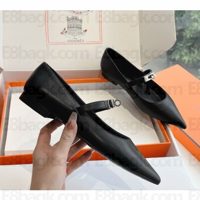 Hermes Pointed-toe ballet flat in calfskin with iconic Kelly buckle black  2024