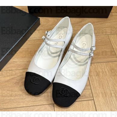 Chanel Lambskin & Grosgrain Mary Janes white 1220-2024