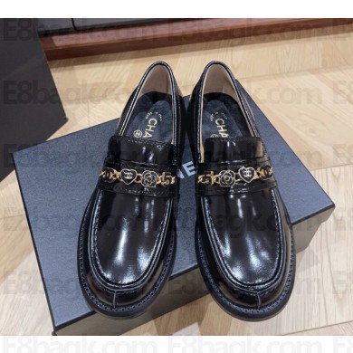 Chanel  loafers Moccasins with Heart Logo Flower glaze Calfskin Black 2024