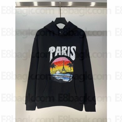 Balenciaga Paris Tropical Round Hoodie Oversized in Black 2023