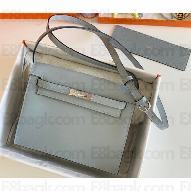 Hermes Evercolor Kelly Danse Shoulder bag Light Gray with Silver Hardware (full handmade)