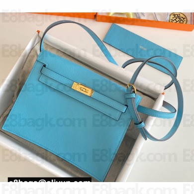 Hermes Evercolor Kelly Danse Shoulder bag Macaron Blue with Gold Hardware (full handmade)