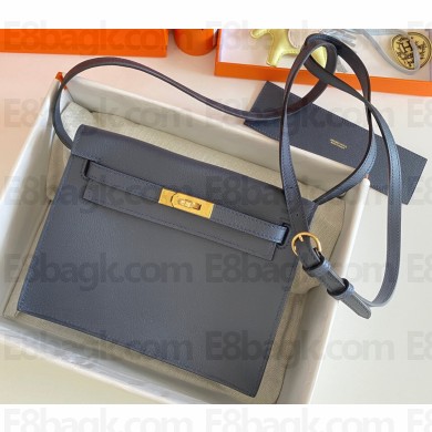 Hermes Evercolor Kelly Danse Shoulder bag Dark Blue with Gold Hardware (full handmade)