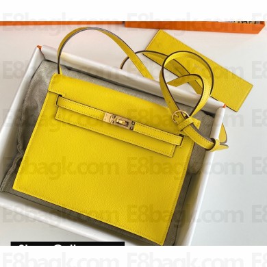 Hermes Evercolor Kelly Danse Shoulder bag Yellow with Gold Hardware (full handmade)