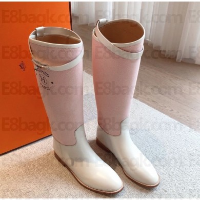 Hermes Jumping boots in calfskin and canvas pink 2024