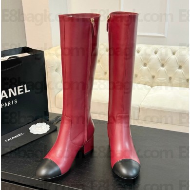 Chanel high Boots in red Calfskin heel 4.5cm 2024