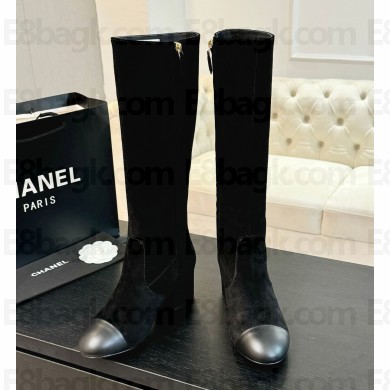 Chanel high Boots in black suede Calfskin heel 4.5cm 2024