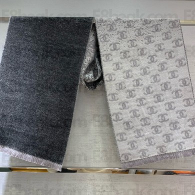 CHANEL CC LOGO WOOL SCARF GRAY 2024