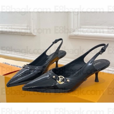 Louis Vuitton Heel 5.5cm 6AM Slingback Pump Metallic lambskin patent black 2025