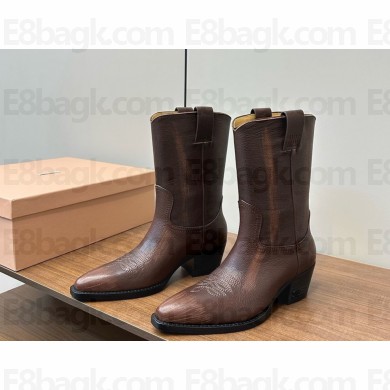 MIU MIU leather boots in dark brown 2025