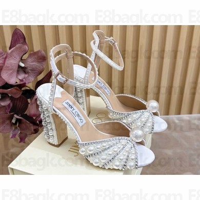 Jimmy Choo Heel 10.5cm sandals with Crystals and Pearl white 2024