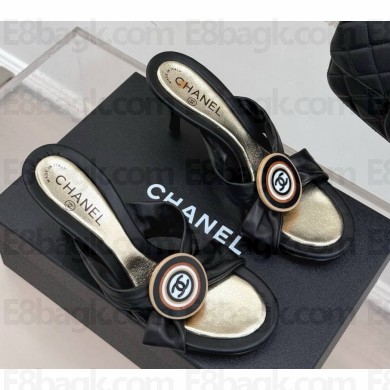 Chanel lambskin CC Sandals Black heel 7.5cm 2025