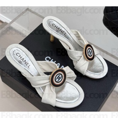 Chanel lambskin CC Sandals white heel 7.5cm 2025