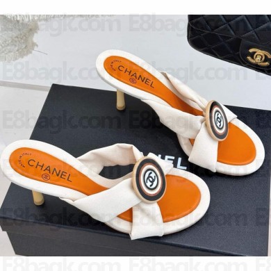 Chanel Fabric CC Sandals white heel 7.5cm 2025
