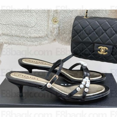 Chanel Sandals lambskin with pearl decoration black heel 3.5cm 2025