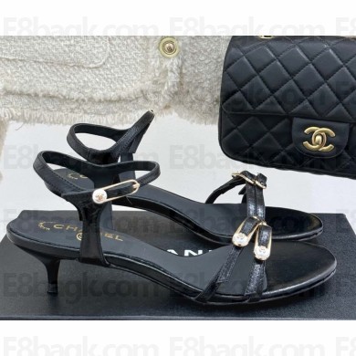Chanel Sandals lambskin black heel 3.5cm CC 2025