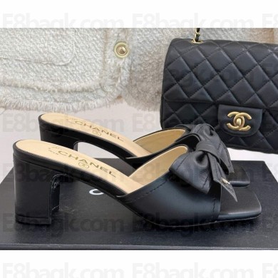 Chanel Slippers calfskin with bow black 2025