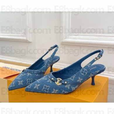 Louis Vuitton Heel 5.5cm Slingback Pumps Denim Blue 2025