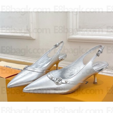 Louis Vuitton Heel 5.5cm 1AGZRB 6AM Slingback Pump Metallic lambskin silver 2025
