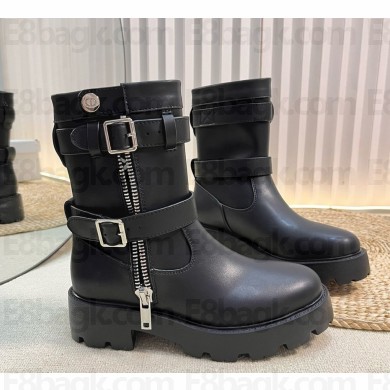 Dior D-Major Ankle Boot Black Calfskin and Black and White Technical Fabric 1107-2024
