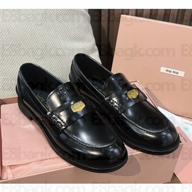 Miu Miu Brushed leather penny loafers Black 5D773D heel 2.5cm 1107-2024