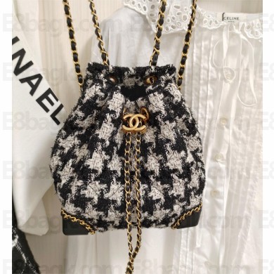 chanel tweed mini bucket bag black/white 2022