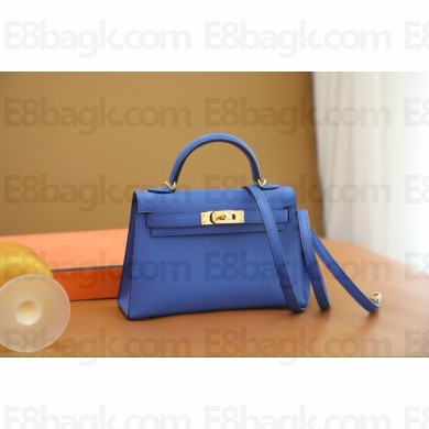 Hermes Mini Kelly II Handbag in original epsom leather bleu royal with gold hardware(handmade)