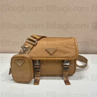 Prada Nylon and Saffiano Leather Shoulder Bag 2VD034 beige 2020