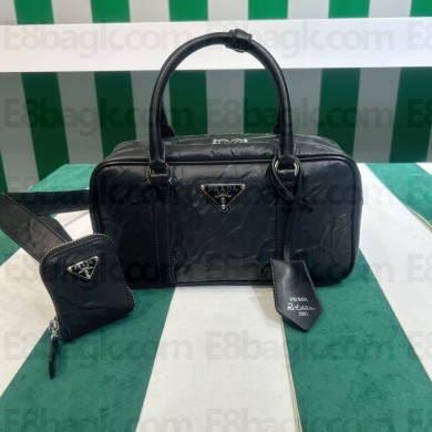 Prada Small antique nappa leather top handle bag 1BB098 black 2023