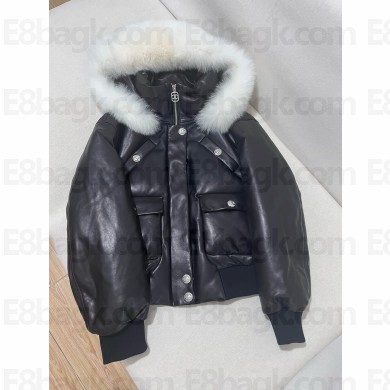 CHANEL BLACK SHEEPSKIN HOODED DOWN JACKET 2024