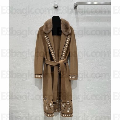 hermes brown cashmere coat with fur 2024