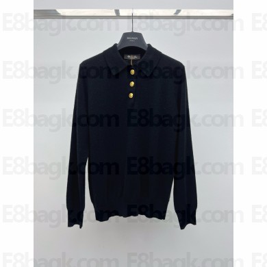 LORO PIANA WOOL POLO SHIRT black 2024